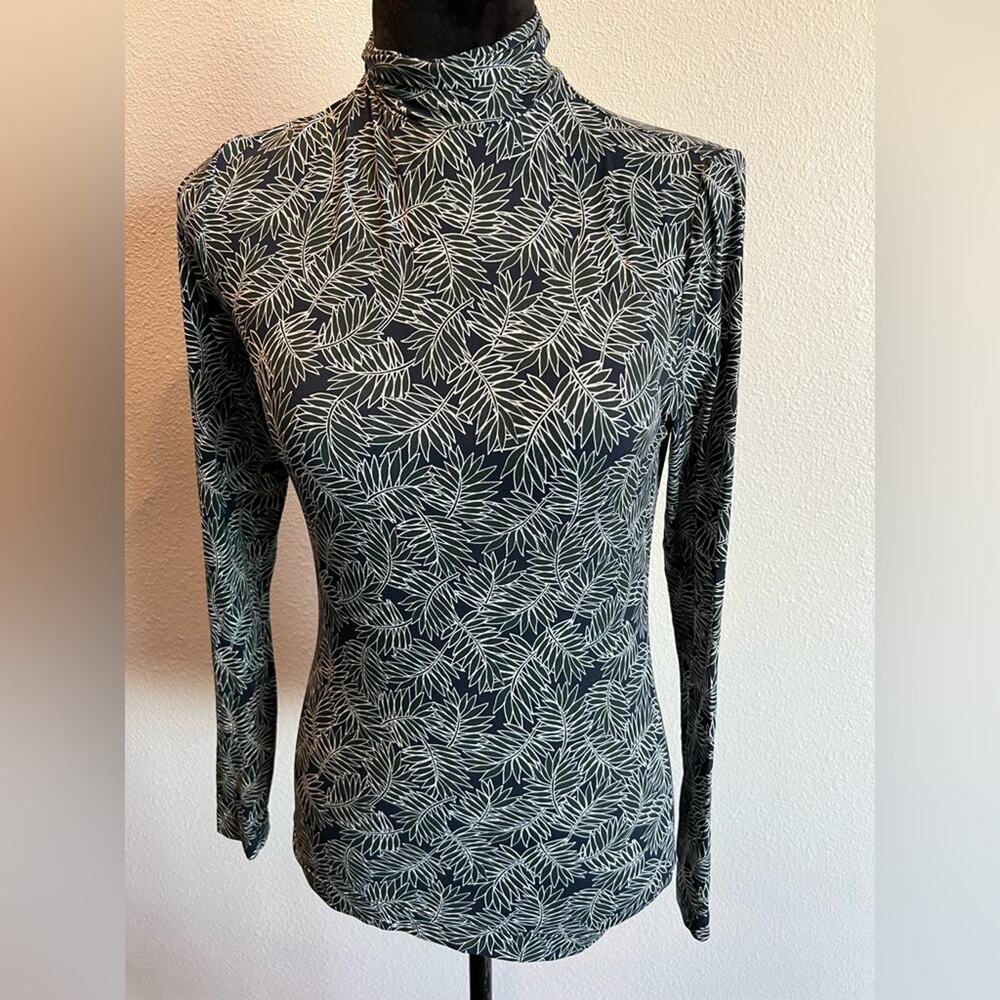 St. John Black and White Leaf Pattern Blouse